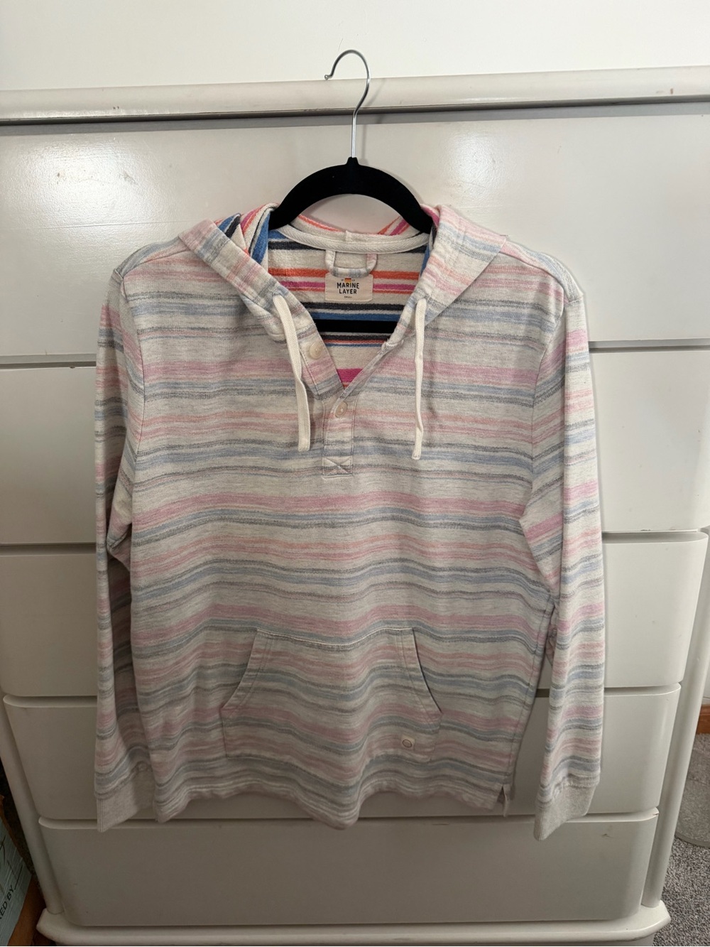 Marine Layer Men's Striped Hoodie Pullover - Pastel Pink & Blue